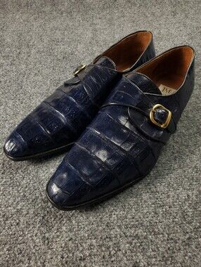 Michele Loisi Alligator Leather Monk Strap Exotic Skin Shoes 14 Italy Luxury
